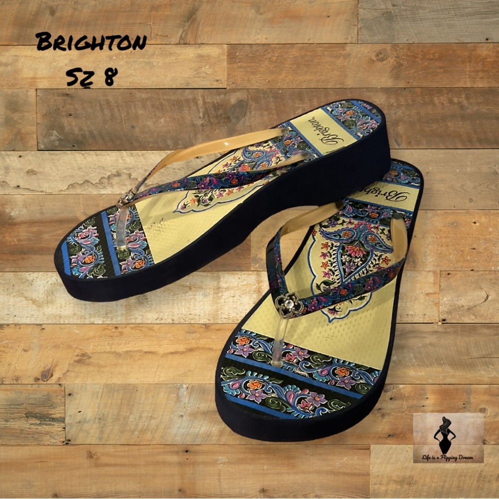 Brighton Women's Multicolor Platform Flip Flops Sz 8